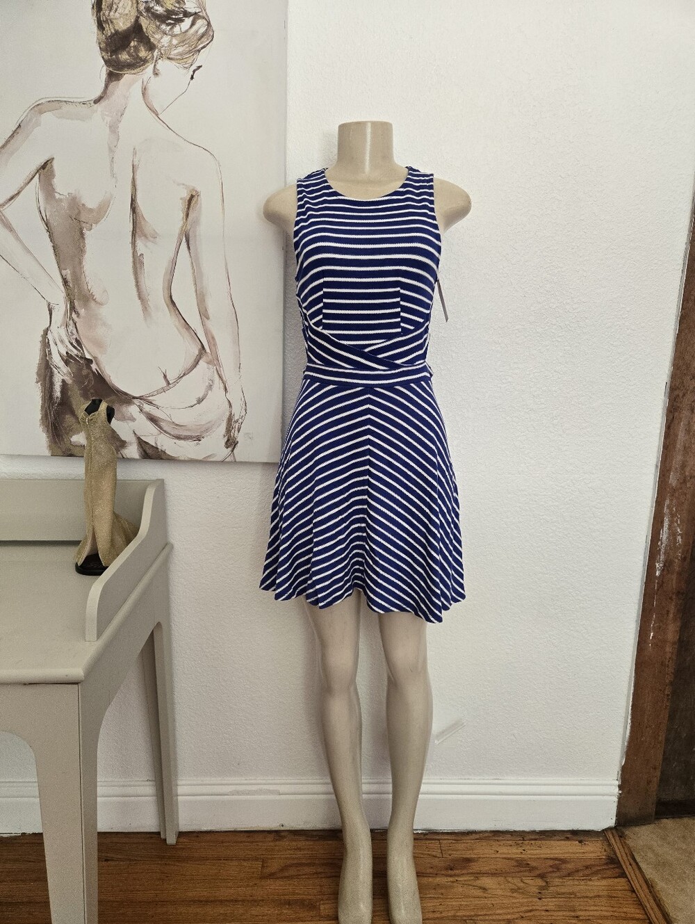 NWT Xhilaration Striped Sleeveless Fit & Flare Dress in Navy and White Dress XS